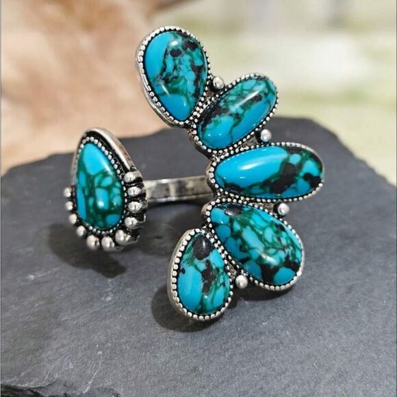 Vintage Bohemian Style Faux Turquoise Open Ring - Picture 5 of 11